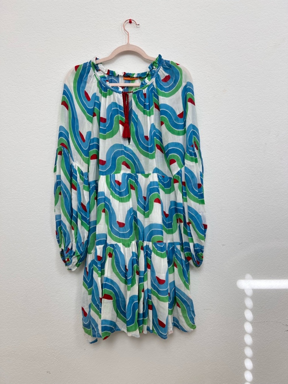 Oliphant Chevron Stripe Mini‎ Dress Cotton Silk Blend Long Sleeve Size Medium